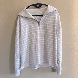 C&C California Tan and White Striped 1/4 Zip Sweater